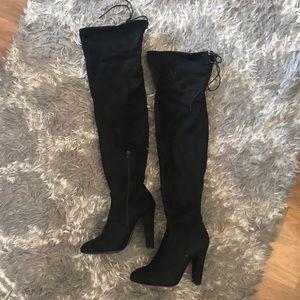 Black Over-Knee Faux Suede Boots